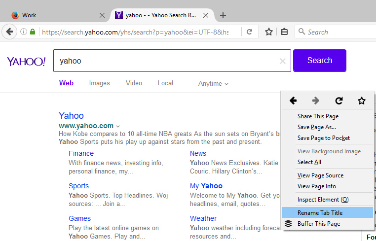 Rename browser tab title in Firefox