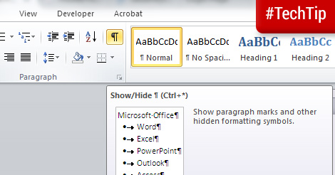 Tech Tip: Hide paragraph marks and formatting symbols in Word